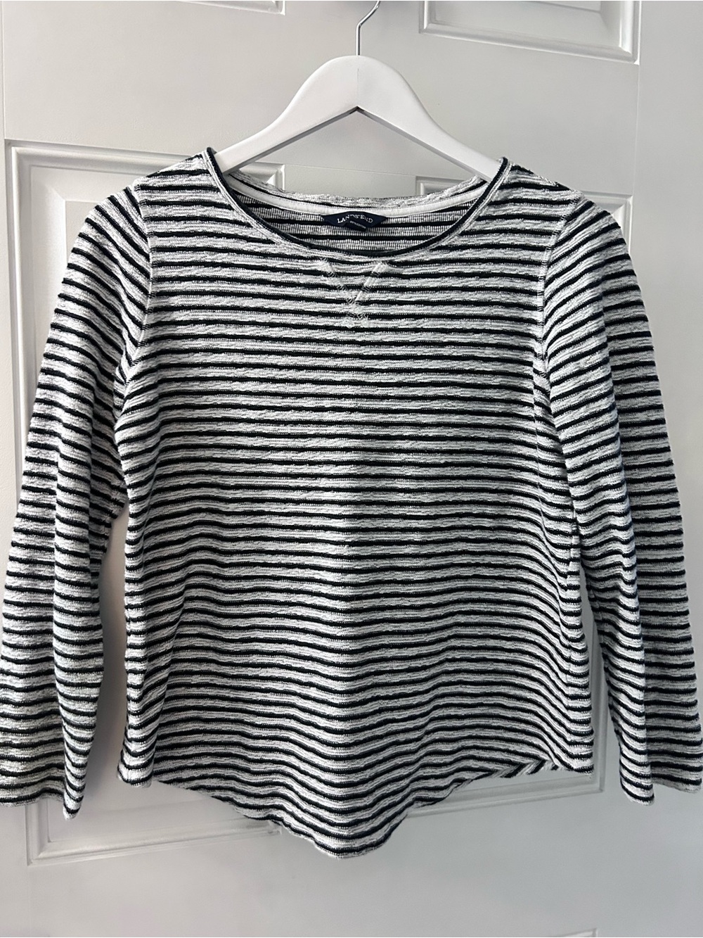 Lands' End Black & White Striped Long-Sleeve Crewneck